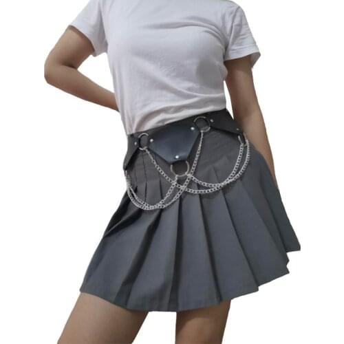 Unisex Triangle PU Men Women Harness Wide Waist leather Belts PU Circle Punk Gothic Chain Link Metal Strap Fashion Punk Belt