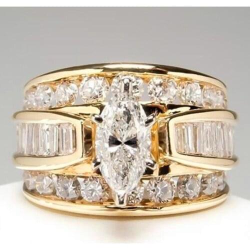 Luxury Female Geometric Zircon Stone Ring Set Vintage 18KT Yellow Gold Wedding Ring Promise Love Engagement Rings For Women