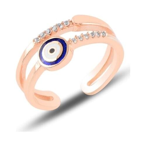 Silver 925 Sterling Enamel Eye & Zircon Cubic Zirconia Adjustable Tall Ring