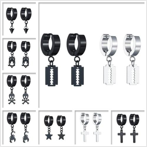 Fashion Blade Shape Earrings Unisex Black Silver-Color Stainless Steel Piercing Earring Stud For Women Men Punk Gothic Jewe