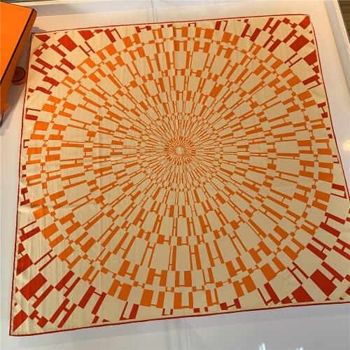 POBING Manual Hand Rolled Twill Silk Scarf Women Space Station Square Scarves Echarpes Foulards Femme Wrap Bandana Hijab 90CM