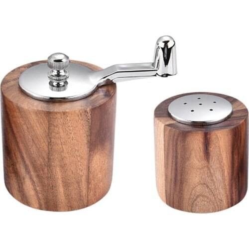 Wooden Pepper Grinder Salt Shaker Hand Crank Pepper Mill Salt Bottle Multi-Purpose Seasoning Bottle Kitchen Cooking Tools