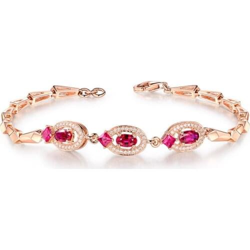 Sterling Silver Color Bracelet for Women European and American Luxury Noble =Gold-plated Ornaments Red Ruby Geometric Jewelry