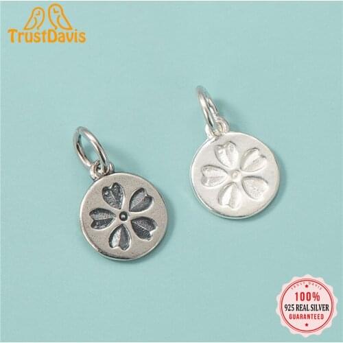 TrustDavis Real 925 Sterling Silver Personality Fashion Round Flowers Charm Pendant Handmade DIY Accessories Fine Jewelry HY192