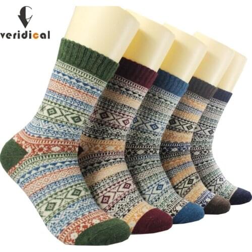 Veridical 5 Pairs/Lot Men Short Terry Socks Wool Merino Thermal Warm Harajuku Socks Colorful Winter Thick Weed Socks Fashion