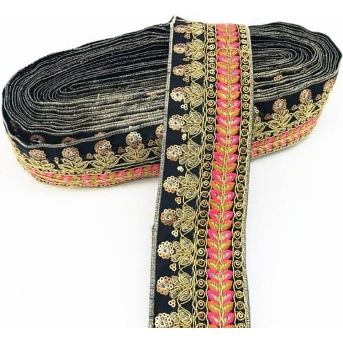 Embroidered Lace Trim Ribbon Colorful Flower Lace Tape Trim Sewing Crafts Bohemia Bag Garment Accessories 1 Yards