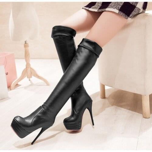2021 New Sexy Over The Knee Boots Slip-on Platform Shoes Female Pu Leather High Heels Womens Thigh Boots Fashion Big Size Shoes