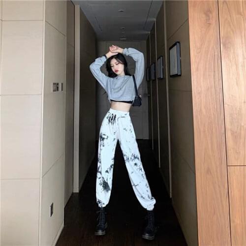 Women pants Black sports pants women loose legged Harem Pants spring and summer new high waist slim casual tie dyed pants