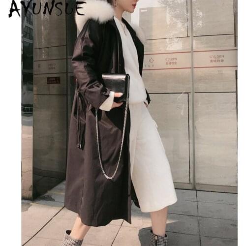AYUNSUE Winter Coat Women Real Fur Collar Hooded Parkas Woman 90%white Duck Down Jackets Female Long Jacket Mulher Jaqueta TN256