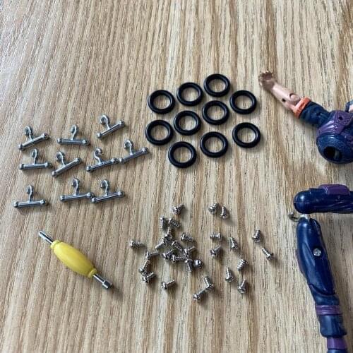 10pcs T Hook + 10pcs O-Rings + 30pcs Screws and Screwdriver for Gi Joe Action Figure 3.75" Dolls Part Accessories Repair Tool