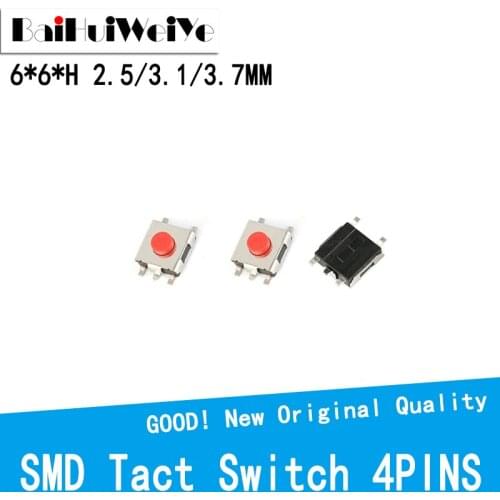 100PCS/LOT 6*6*2.5 / 3.1 / 3.7 mm SMD Switch 5 Pin feet Touch Micro Switch Push Button Switches Red 6X6 Tact Switch