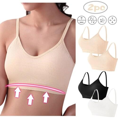 2PC Womens Sexy Beauty Back Strap Unrimming Sport Breast Underwear Bra Bralette Wire Underwear Push Up Bra Female Brassiere