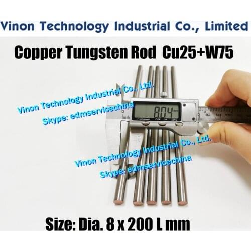 3PCS PACK) Dia. 8x200Lmm Copper Tungsten Rod CuW75 (Copper 25%+Tungsten 75%), edm Tungsten Copper Alloy Electrode Bar 8mm