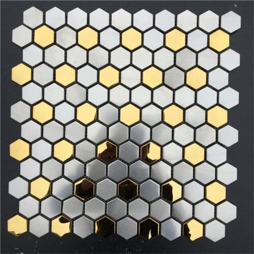#304 Stainless Steel Mirror Gold Brushed Silver Hexagon Metal Mosaic Tile, Dia 23mm, Kitchen Bathroom Fireplace Wall Tile