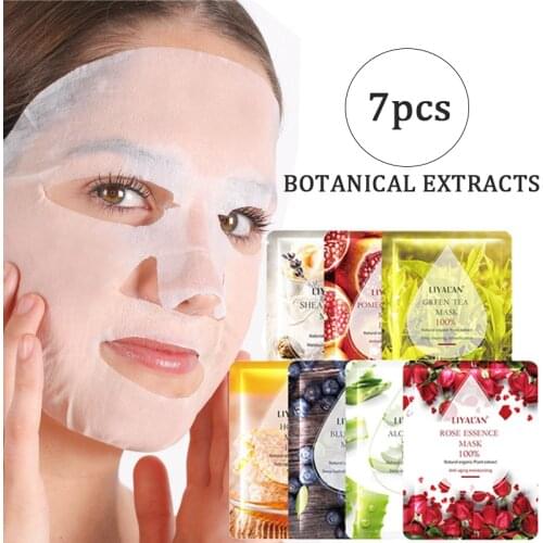 7pcs/25ml Bulk Pores Moisturizing Oil-Control Facial Mask Beauty Whitening Face Skin Firming Brighten Plant Extract Sheet Masks