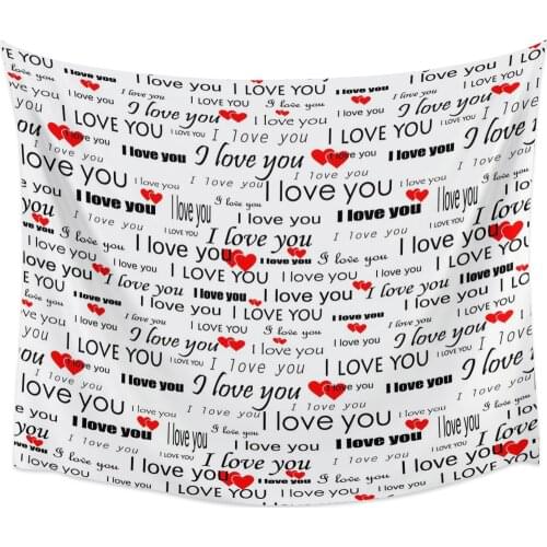 English Alphabet Font Red Heart Art Wall Tapestry Home Wall Decor Bedroom Tapestry Wall Hanging Yoga Mat Picnic Mat