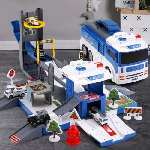 Transformable Rail Car Container Truck Parking Lot Toy Car Boy Fire Truck Car Police Car Childrens Educational Toy Baby Gift