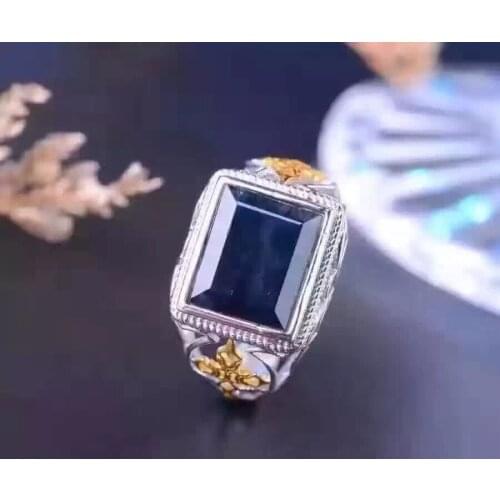 Free shipping Natural and Real Sri Lanka Sapphire Man Ring 925 sterling silver Natural Sapphire Man Ring 10*12mm