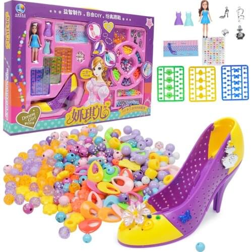Girls DIY Handmade Beads Jewelry Decoration Crafts For Kids Art Princess Makeup Toys For Children Assemble Shoes Christmas Gift