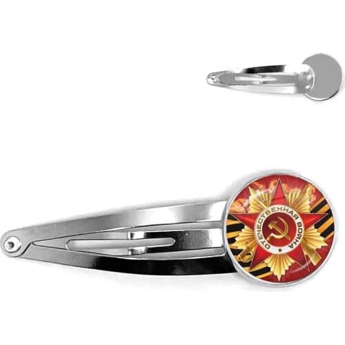 CCCP USSR Soviet Army Red Star Hairpins 20mm Glass Cabochon Art Round Russian Badges LOGO Hair Jewelry For Women Girls Gift