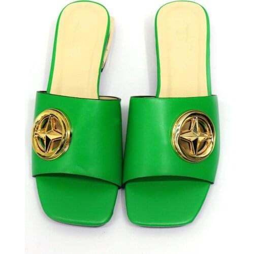Elegant Green Women Low Heel Shoes With Metal Decoration African Shoes For Party CR187,Heel 3CM