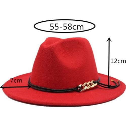 Donut chain red Fedoras panama felt cap solid color fedoras top cap for men and women Vantage hat chapeau femme church hat