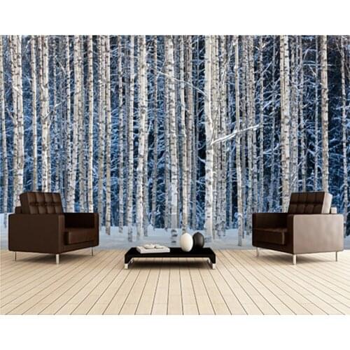 Custom landscape Textile Wallcoverings,Snowy Birch Forest,3D photo mural for living room bedroom kitchen background wallpaper