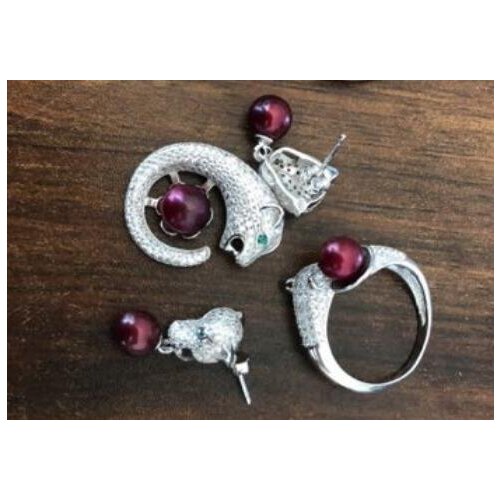 Nice Mothers Day Gift pearl sets Leopard Sterling Sliver Pearl Mounts Set Ring ad Mom love style SE02