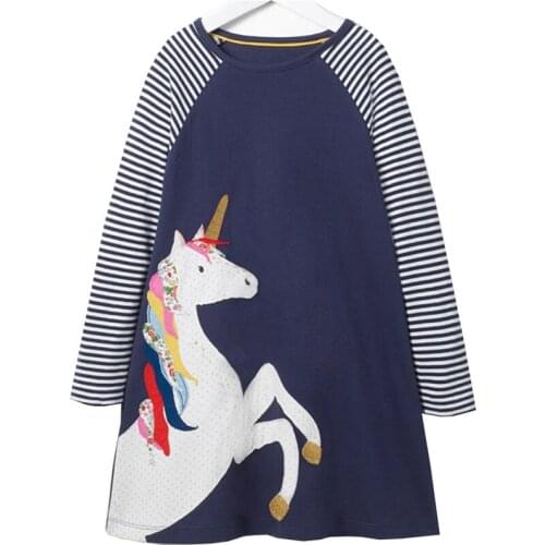 Jumping Meters New Arrival 2-7T Princess Girl Dress with Animals Applique or Embroidery Kids Autumn Spring Kids Clothing Costume