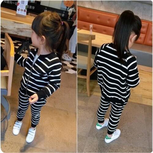 Girl Suit Autumn Clothing 2016 New Pattern Children Baby Spring Autumn Han Banchao Stripe Zipper Cardigan Loose Coat Twinset