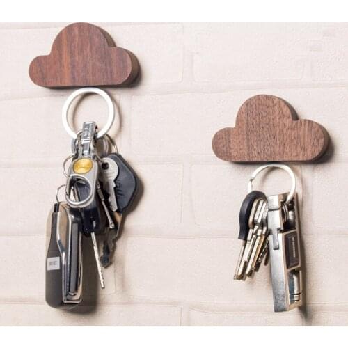Brief pastoral style wooden cloud modeling key hook Powerful magnet sucks walnut wall decoration hook up