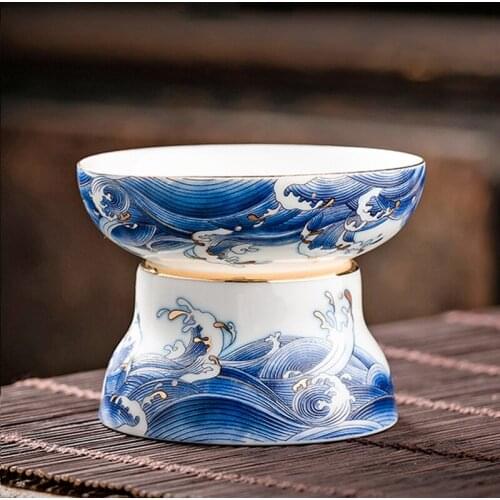 Creative Tea Strainer Ceramic Porcelain Gold Border Filter Waves Teaware Accessories Tea Leak Coffee Strainer Decoration Crafts