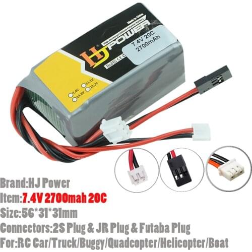 1pcs HJ Power High Capacity 7.4V 2S 2700mAh 20C Lithium Lipo Battery With 2S Futaba JR Connectors For RC Car/Quadcopter/Boat