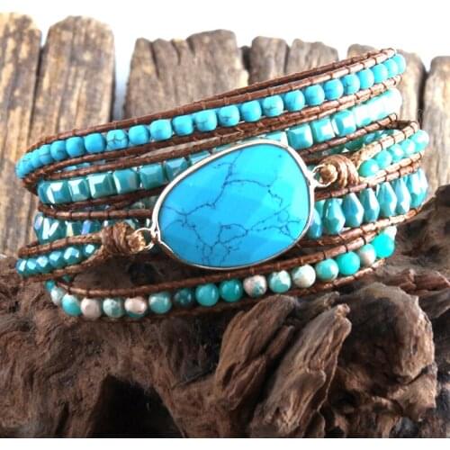 MD New Designer Fashion Boho Bracelet Natural Stones Grass Turq Stone Charm 5 Strands Woven Wrap Bracelets Gift Dropshipping