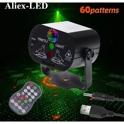 60 Modes Disco Light Laser Projector USB Charge Party Stage Lighting Effect Voice Control Lamp DJ Laser Strobe Lights for Home