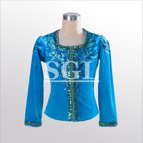 Man Tunic Boy Ballet Top Coat Classical Dance Costumes Male Tunics Blue Bird Clothes Velvet Fabric Blue Color MT007
