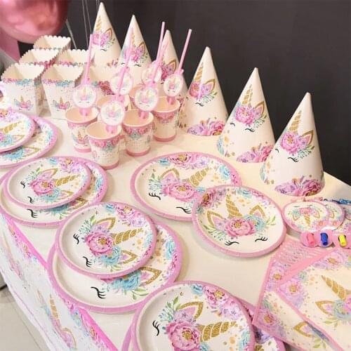 Unicorn theme birthday party Disposable Party Tableware Sets Kids Birthday Forest Theme Party Supplies