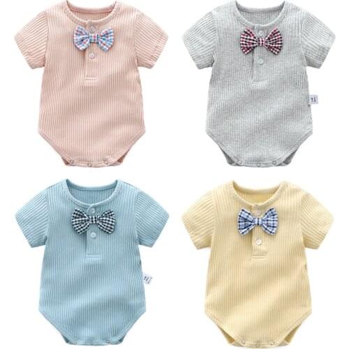 2021 New Summer Baby Clothing Spring Summer Candy Colors Newborn Boy Clothes Jumpsuits Bow Roupas Cotton