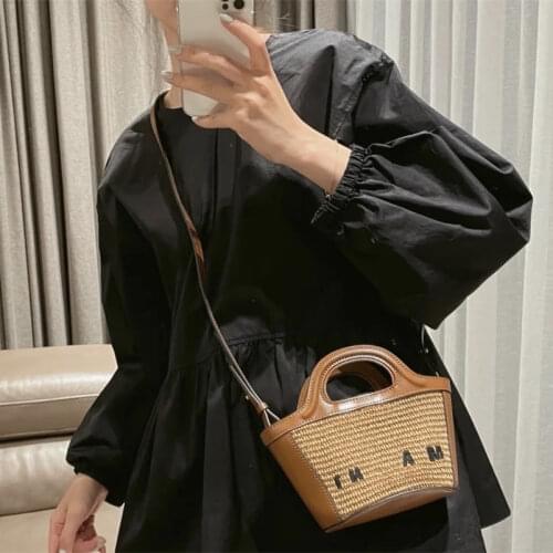 2021 Summer New Raffia Woven Small Vegetable Basket Bag Bohemian Style One-shoulder Messenger Portable Female Bag