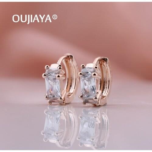 OUJIAYA New Fashion Round Dangle Drop Korean Earrings For Women Jewelry Natural Zircon 585 Rose Gold Earring fine Wedding A89