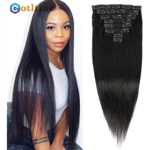 Eotltiue Straight Clip in Hair Extensions Human Hair 8pcs Double Weft Clip in Natural Hair Extensions Remy Peruvian Human Hair