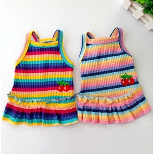Rainbow Color Pet Clothes Summer Stripe Princess Dress For Small Dogs Cat Ruffle Hem Skirt Pet Clothing Chihuahua Dog Products