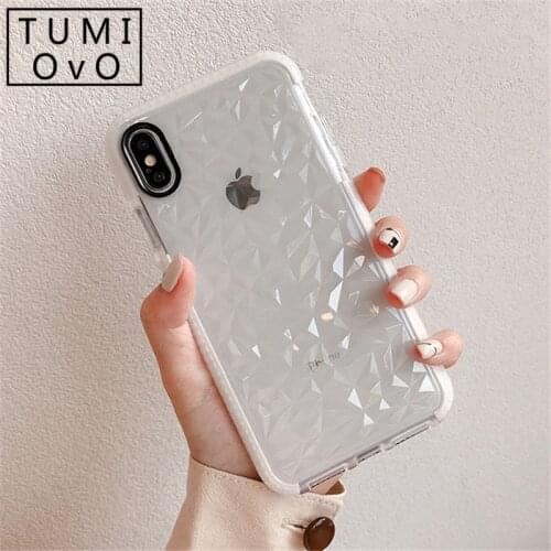 Luxury Geometric 3D Thicken Diamond Transparent Soft TPU Cover for iPhone 6 6S 7 8 Plus X Xr Xs Max Rhombus Clear Case Fundas