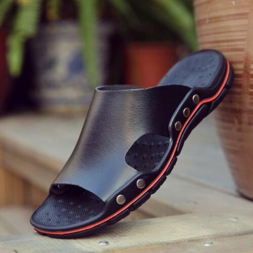 Summer Cow Leather Mens Slippers Couple Outdoor Non-slip Men Sandals Women Home Fashion Casual Single Shoes Soft Soles Slides