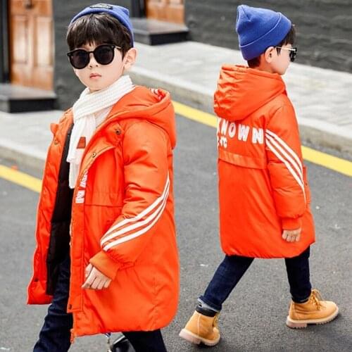Siddons popular design boys winter coats with stripes and letters simple style puffer jackets long suit down coat for boys