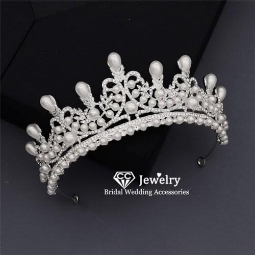 CC Pearl Crown Tiara Hairbands Headband Romantic Wedding Hair Accessories for Women Jewelry Charms Princess Headwear Gift KC68