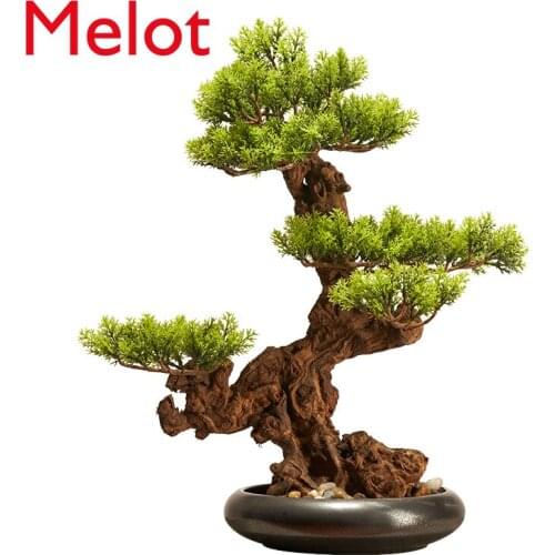 Light Luxury New Chinese Style Artificial Greeting Pine Bonsai Submerged Wood Hallway Hotel Guest Room Restaurant Decoration