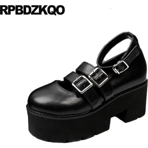 Ladies Cheap Casual Chunky Strap Japanese Platform Cute Sweet Lolita Shoes Kawaii High Heels Pumps Black 2021 Autumn Round Toe