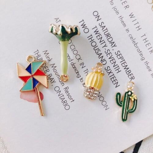 DIY Jewelry Accessories Cute Cactus Windmill Flower Alloy Drip Earrings Charms 20pcs Enamel Metal Bracelet Necklace Pendants