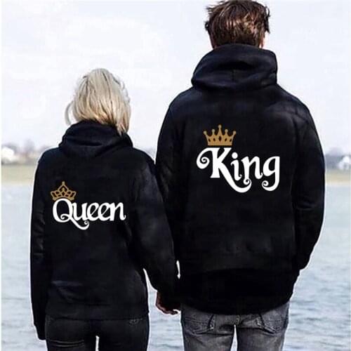 Female Tops QUEEN KING Hoody Streetwear Hoodies Autumn Winter Couple Hoodie Harajuku Full Sleeve Coats Pullover